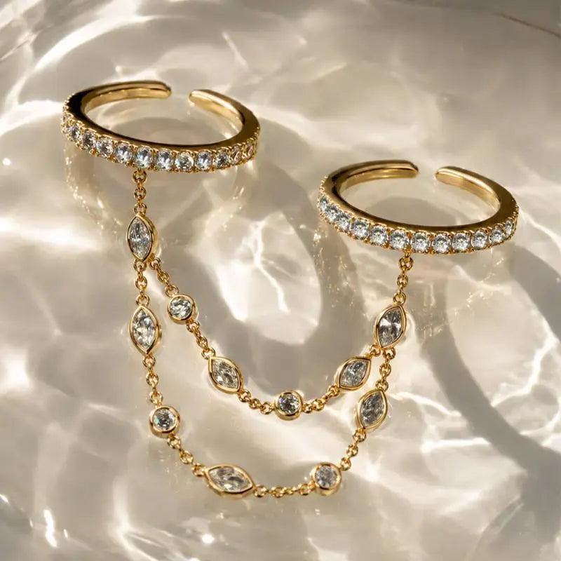 Doppelring mit Kette Gold