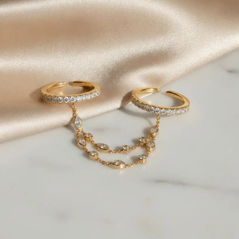 Doppelring mit Kette Gold