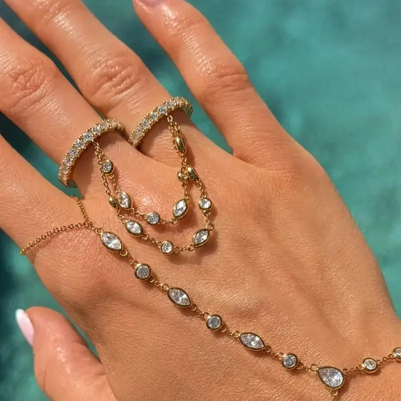 Doppelring mit Kette Gold