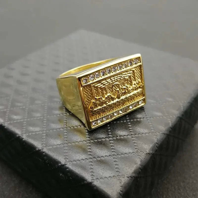 Bague Carré Homme Or Strass