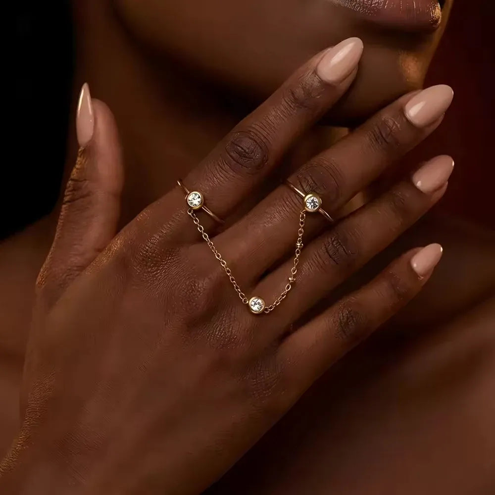 Bague Chaine Or Strass