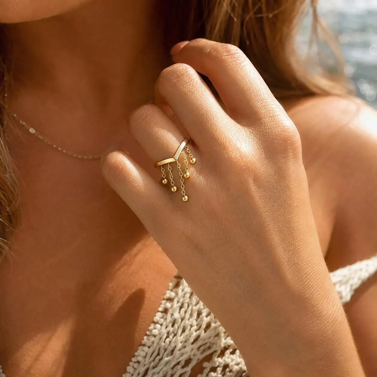 Bague Or Chaine Pampille