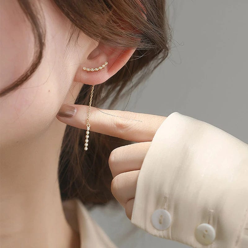 Boucle d&#39;Oreille Chaine Pendante Argent