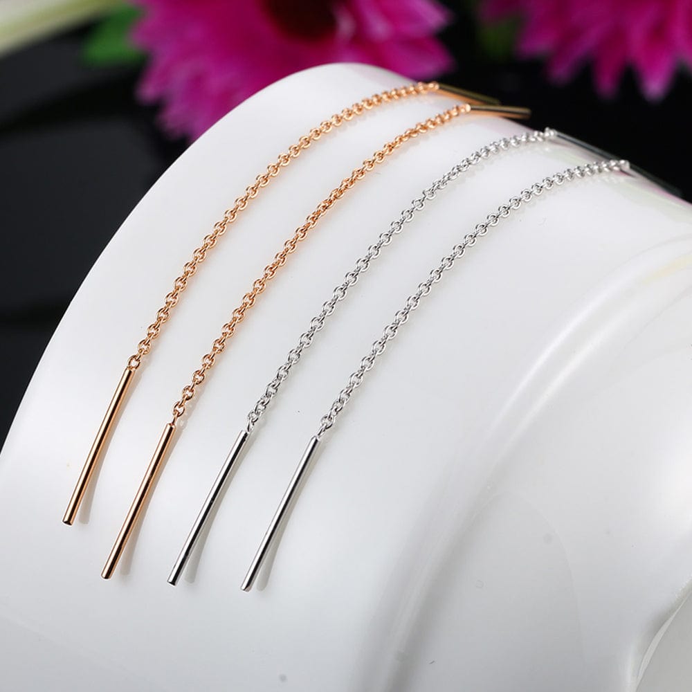 Boucle d&#39;oreille chaine traversante argent