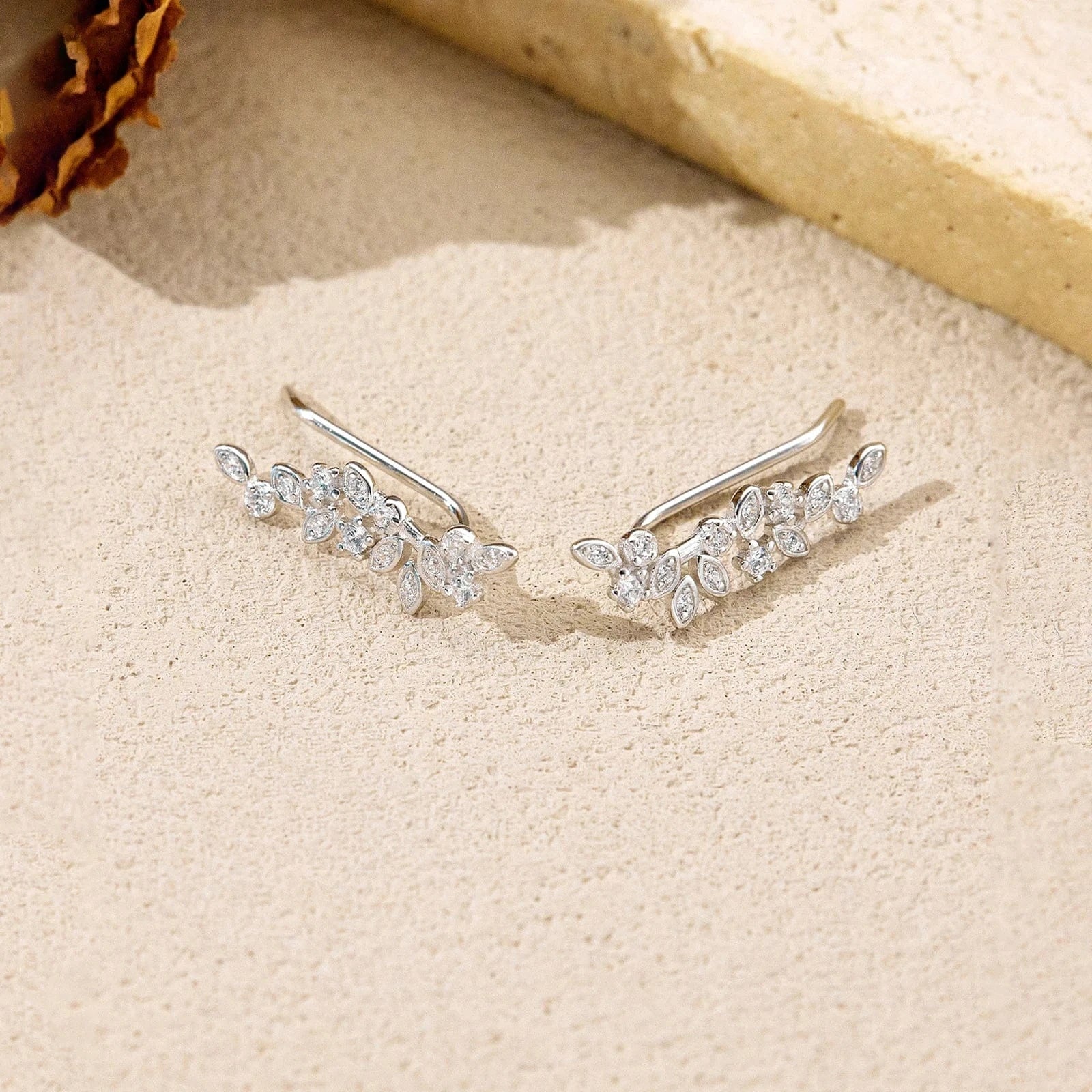 Boucle d&#39;Oreille Grimpante Argent Feuille