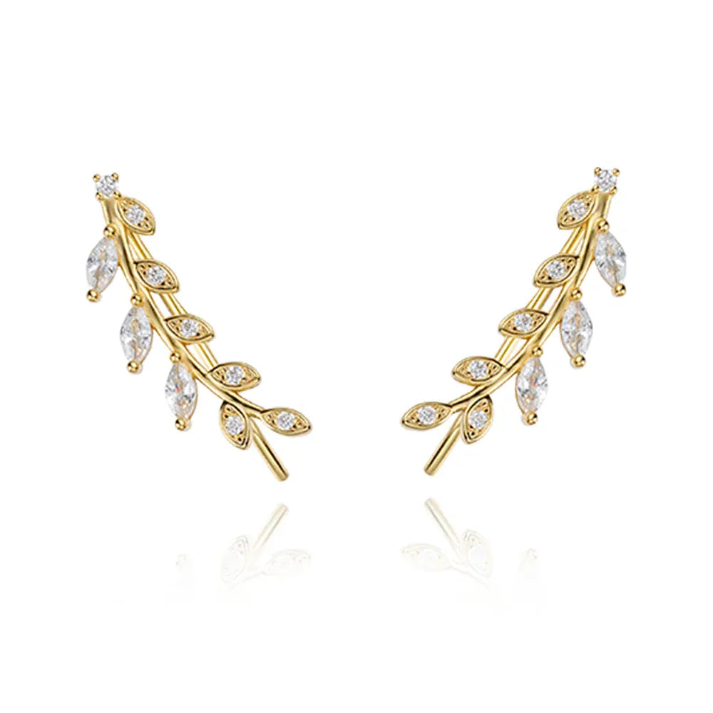Boucle d&#39;Oreille Grimpante Feuille Argent