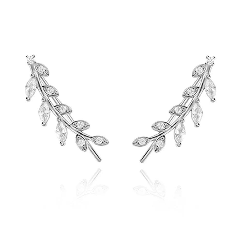 Boucle d&#39;Oreille Grimpante Feuille Argent