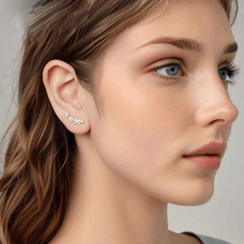 Boucle d&#39;Oreille Grimpante Fleur Argent