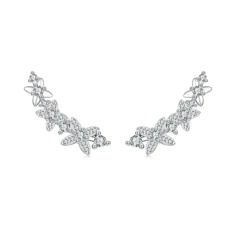 Boucle d&#39;Oreille Grimpante Fleur Argent