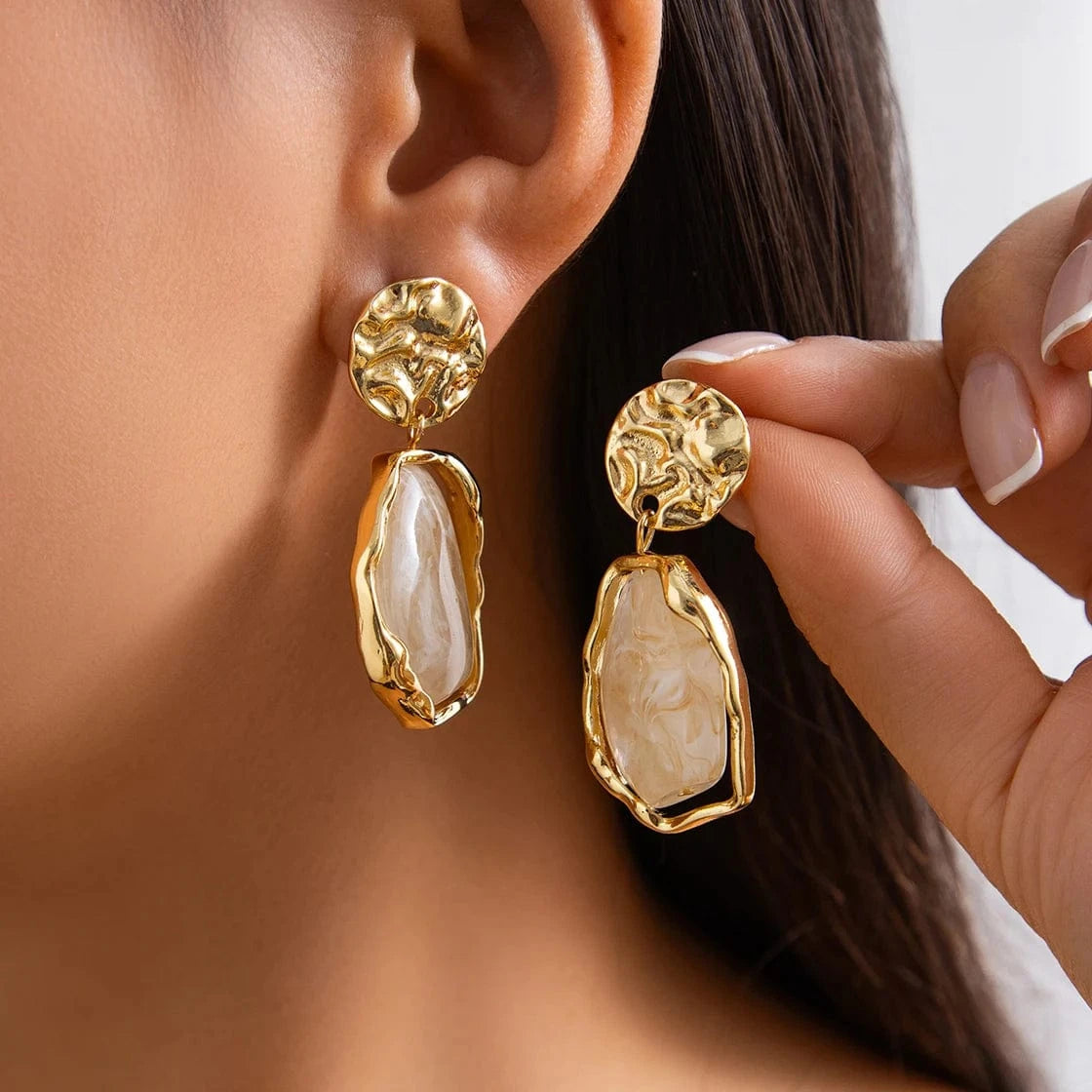 Boucle d&#39;Oreille Pendante Or Pierre