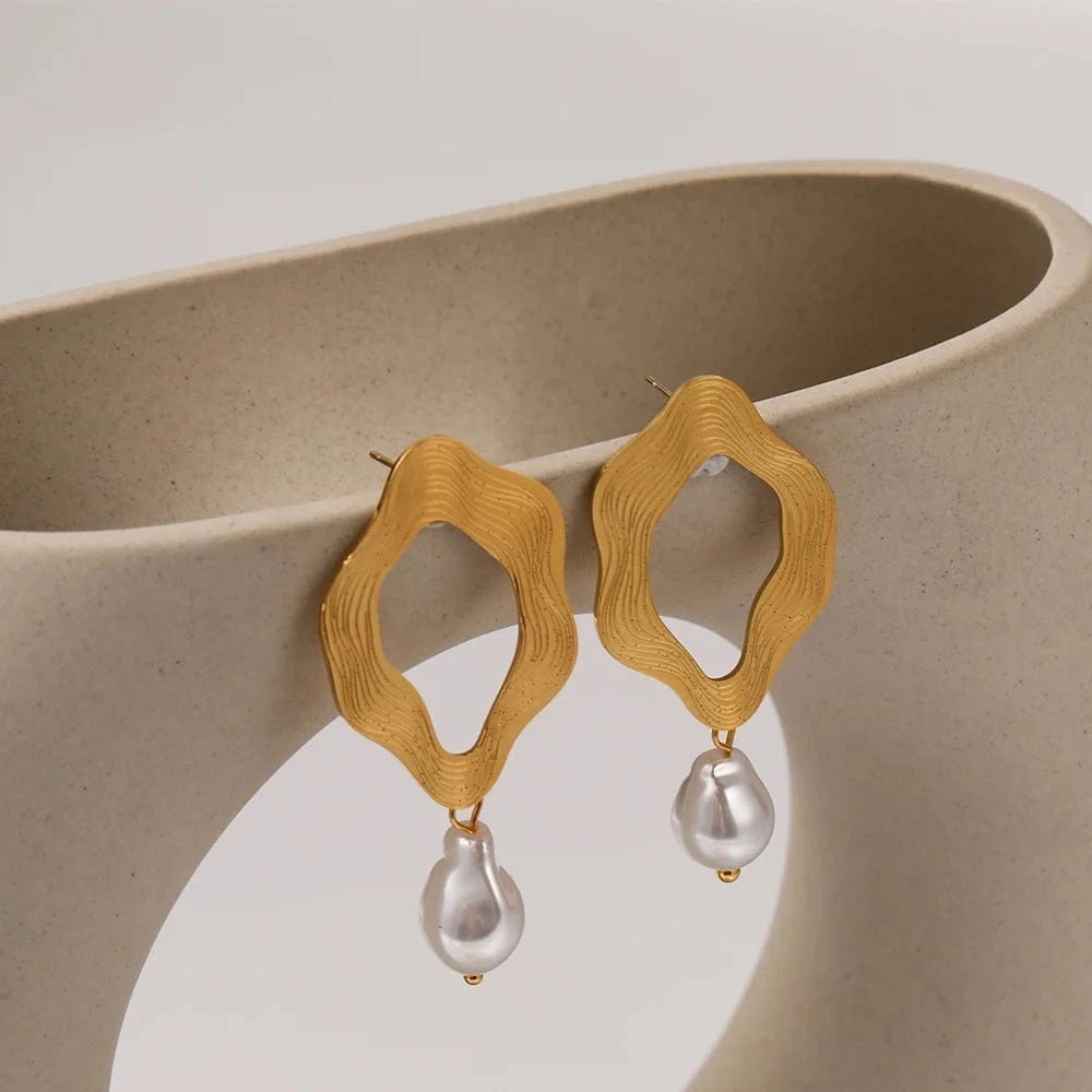 Boucle d'Oreille Perle Pendante Or