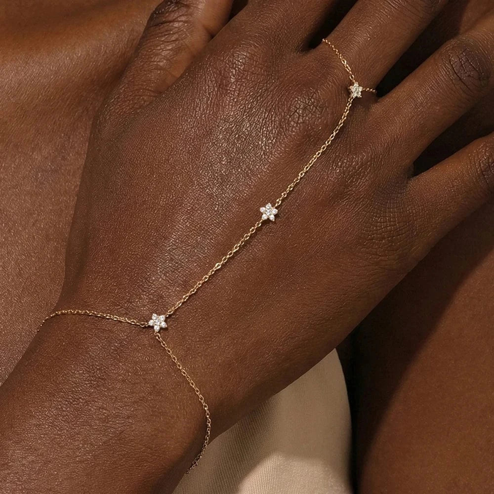 Bracelet Bague Chaine Main en Argent