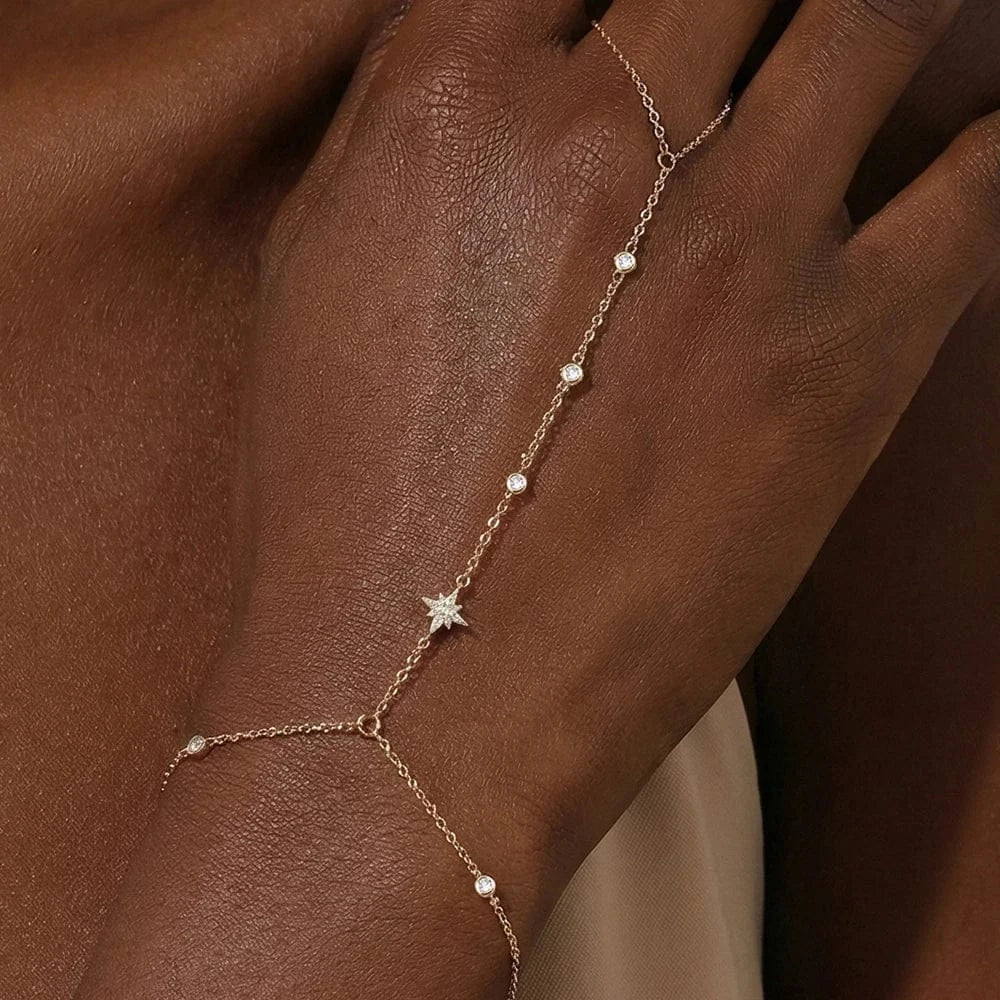 Bracelet Bague Chaine Main en Argent