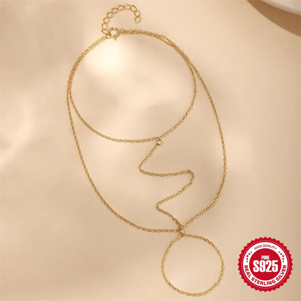 Bracelet Bague Chaine Main en Argent
