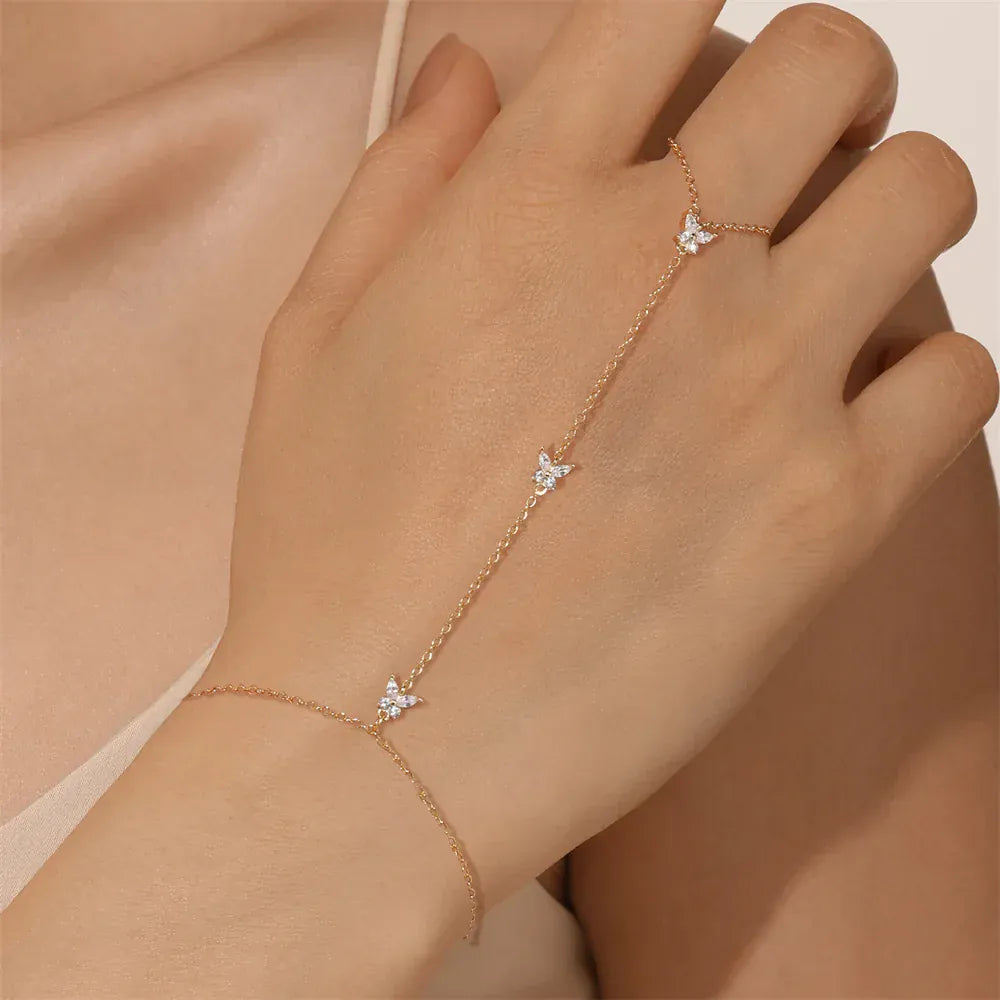 Bracelet Bague Chaine Main en Argent