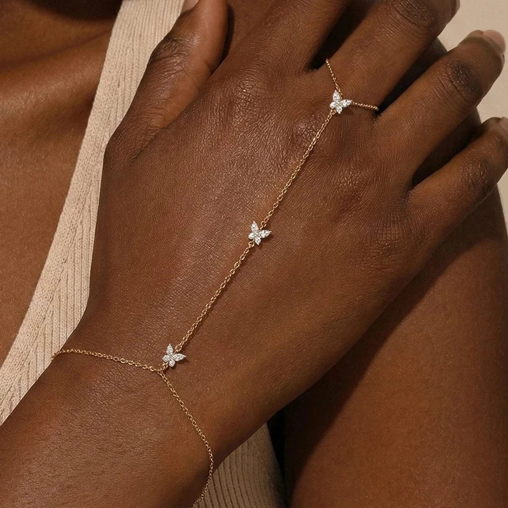 Bracelet Bague Chaine Main en Argent