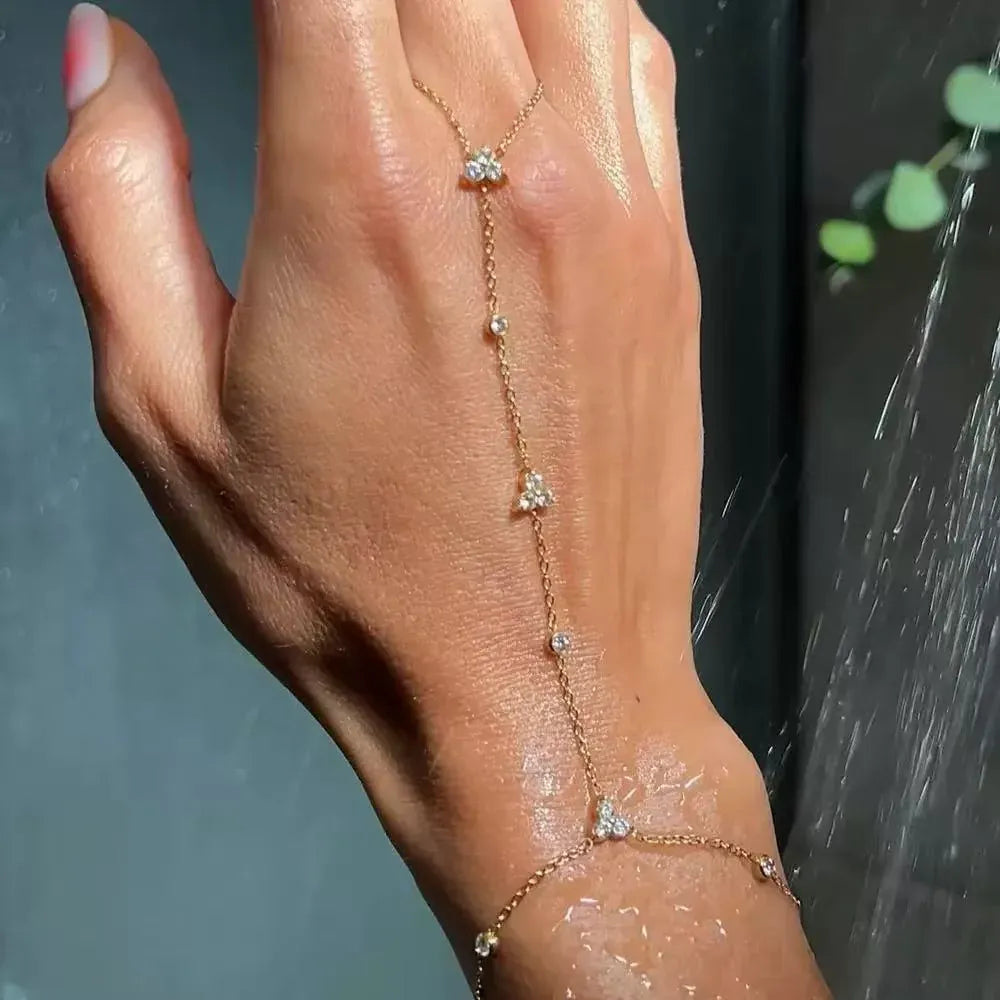 Bracelet Bague Chaine Main Trefle