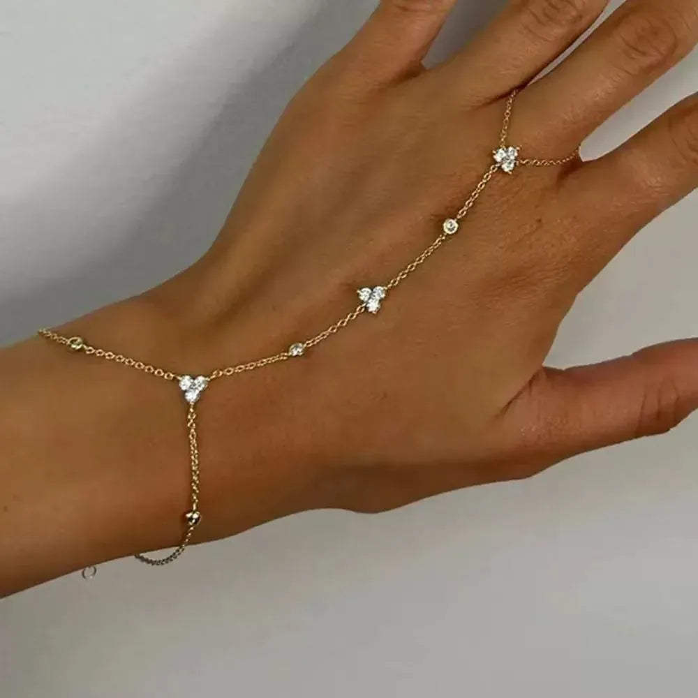 Bracelet Bague Chaine Main Trefle