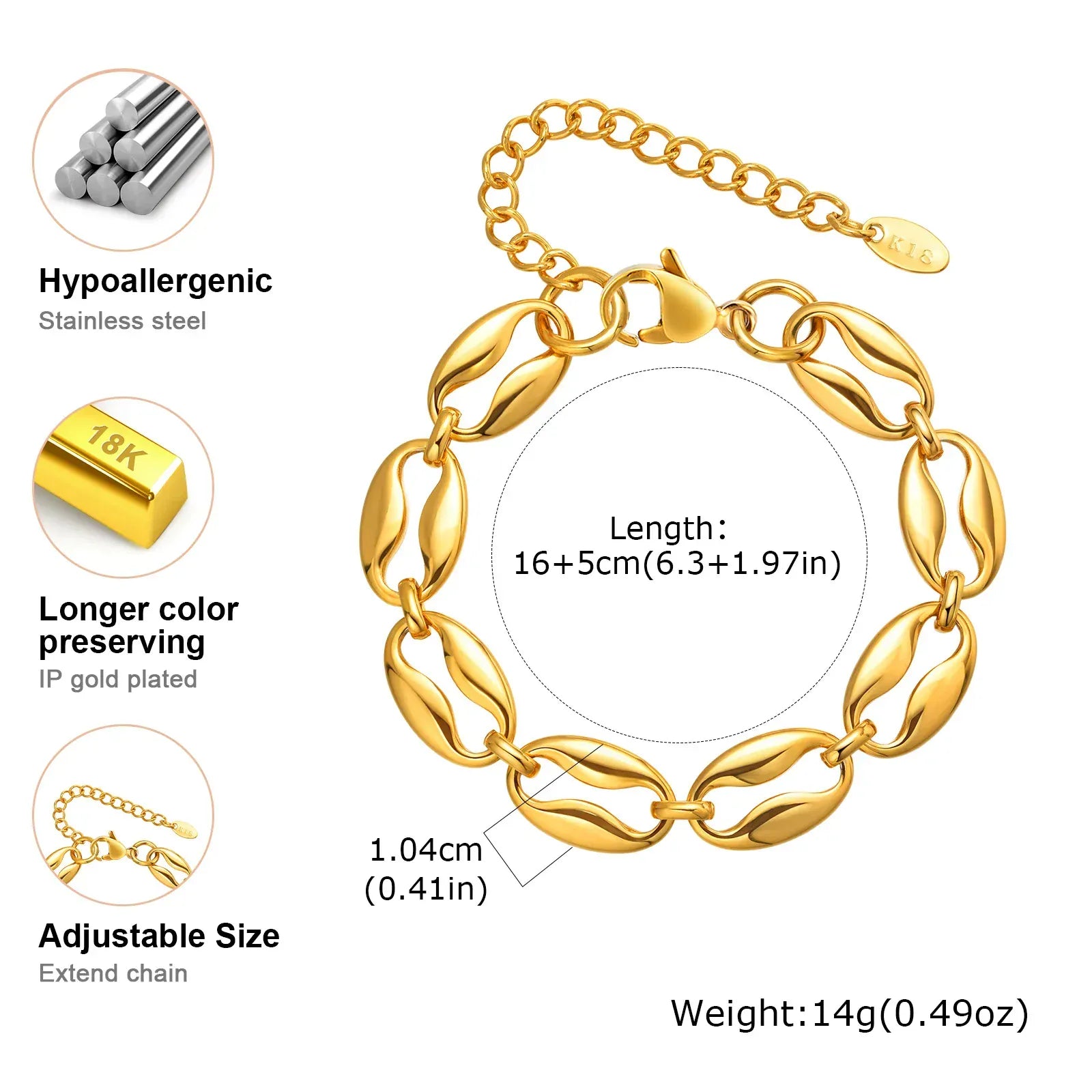 Bracelet Grain de Cafe Or Gros