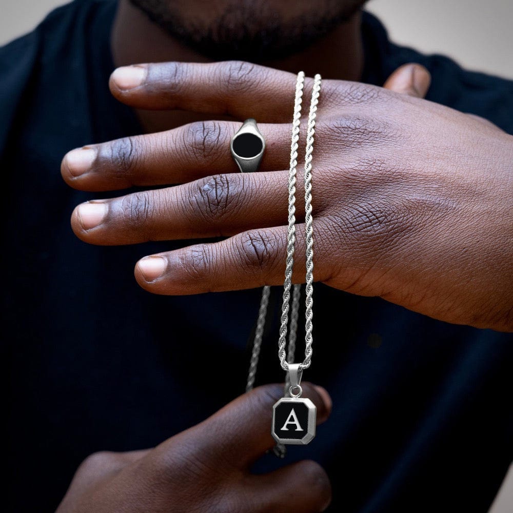 Chaine argent homme initiale