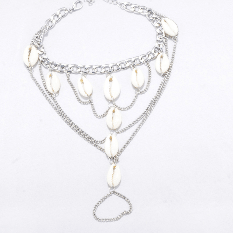 Chaine de cheville argent coquillage