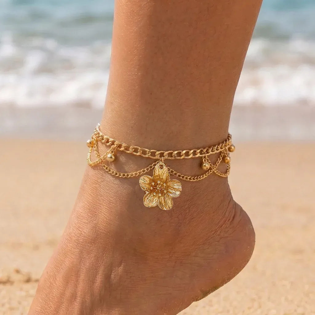 Chaine de Cheville Fleur Or