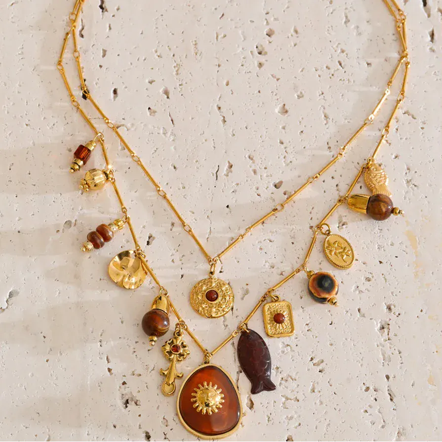 Collier avec Charms Marron