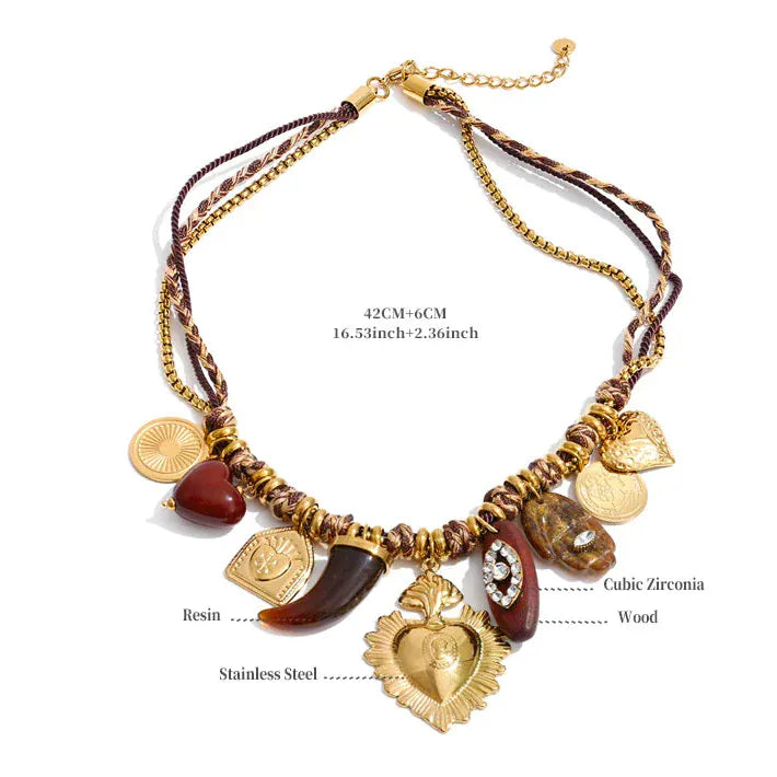 Collier Breloques Marron