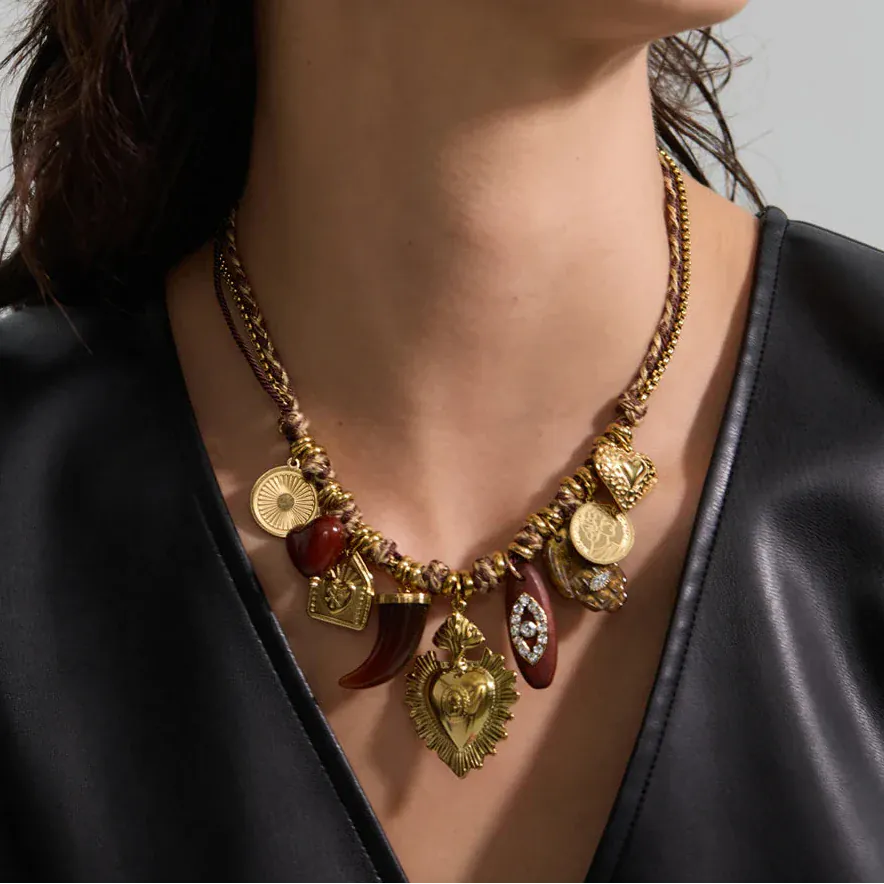 Collier Breloques Marron