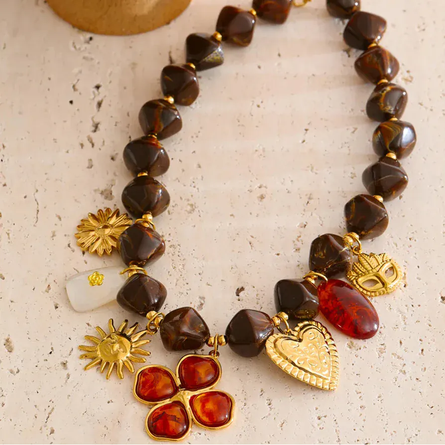 Collier Charm Marron
