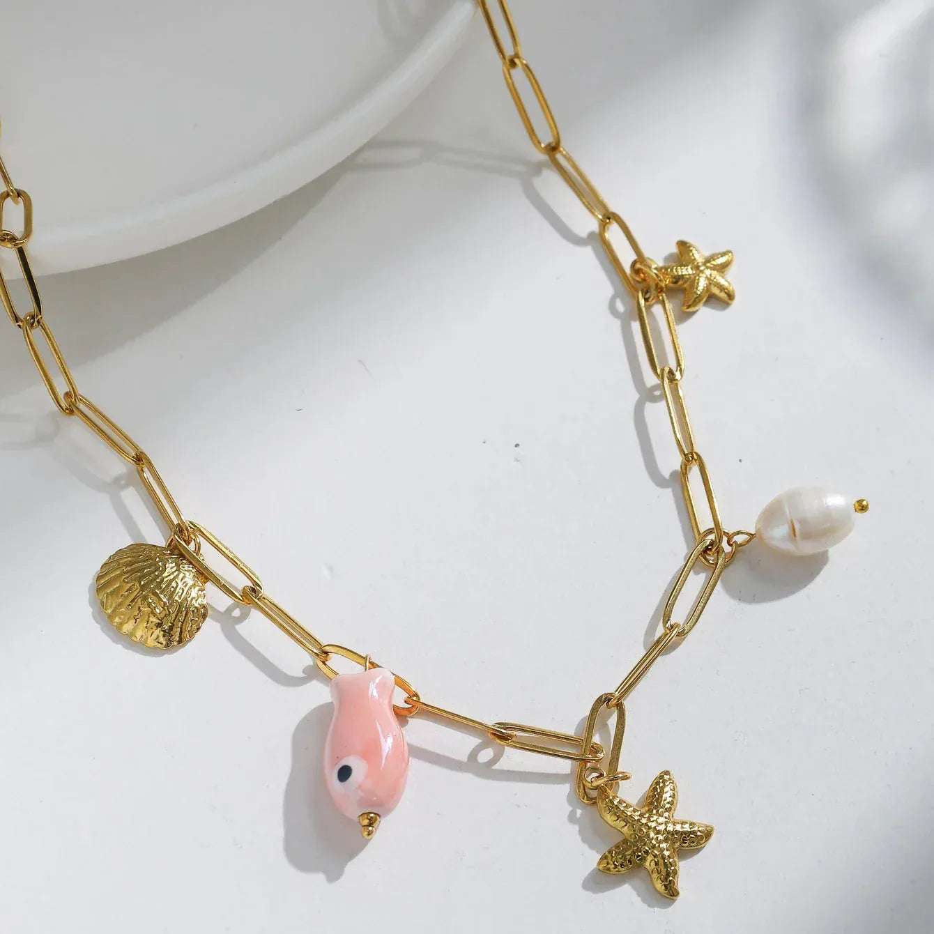 Collier Charms Rose Or