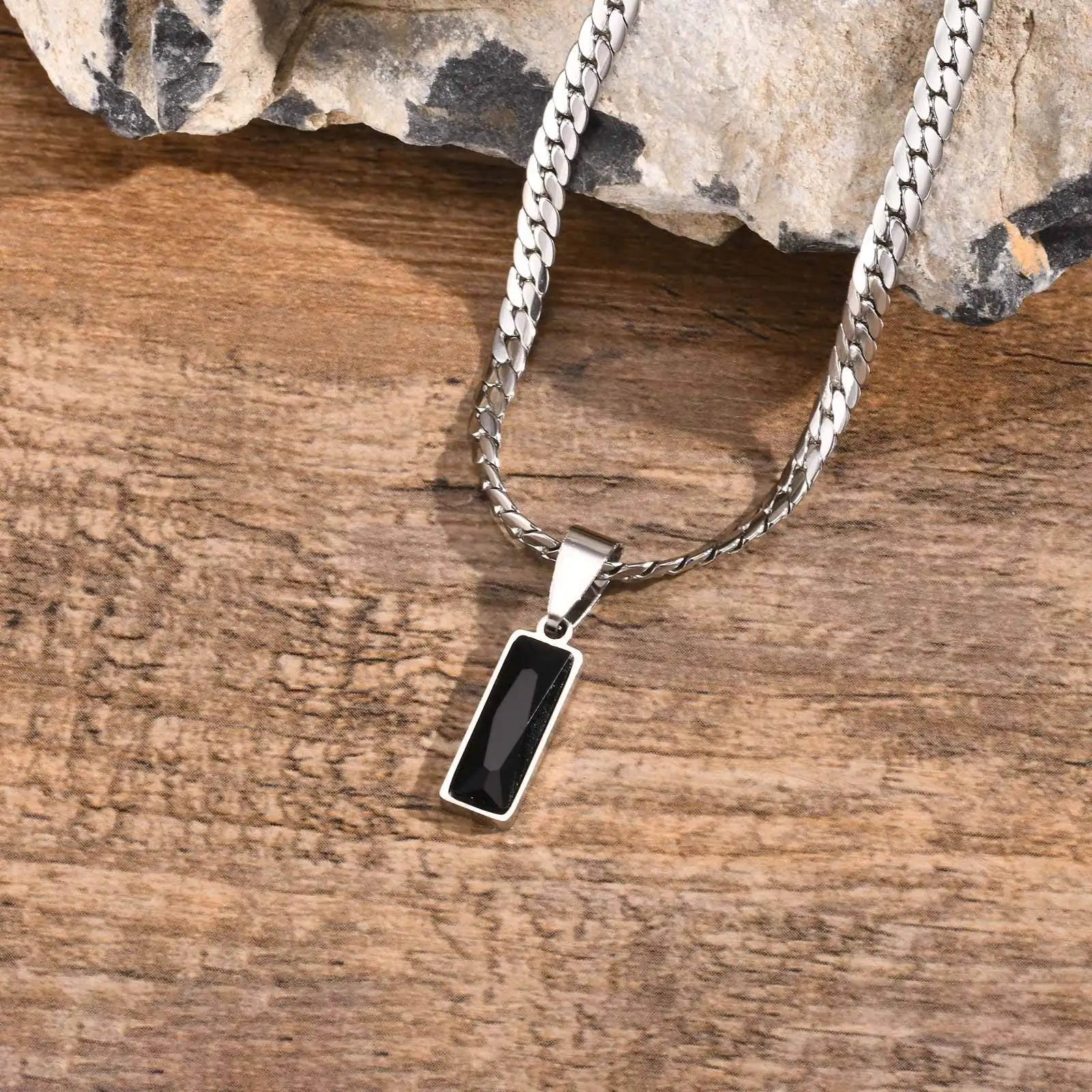 Collier Homme Noir et Argent