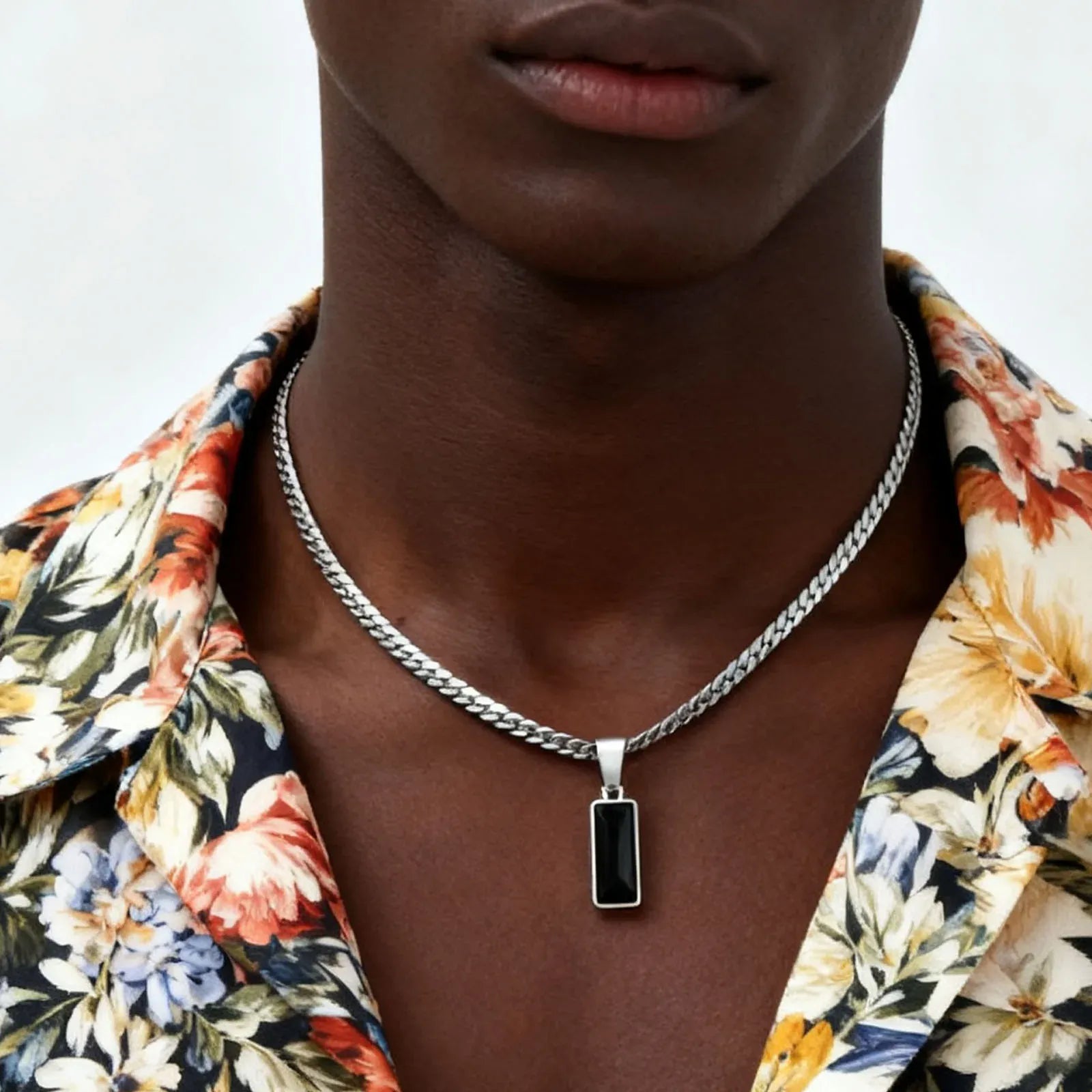 Collier Homme Noir et Argent