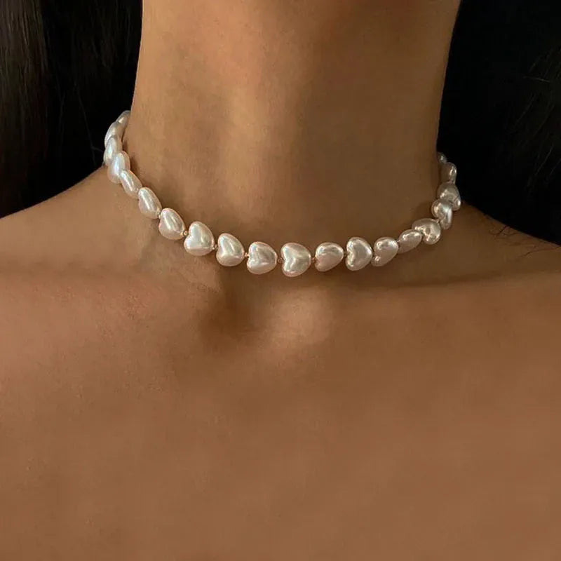 Collier Perle Ras de Cou Coeur