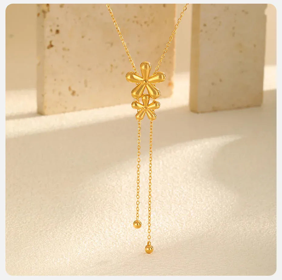 Collier Sautoir Fleur Or