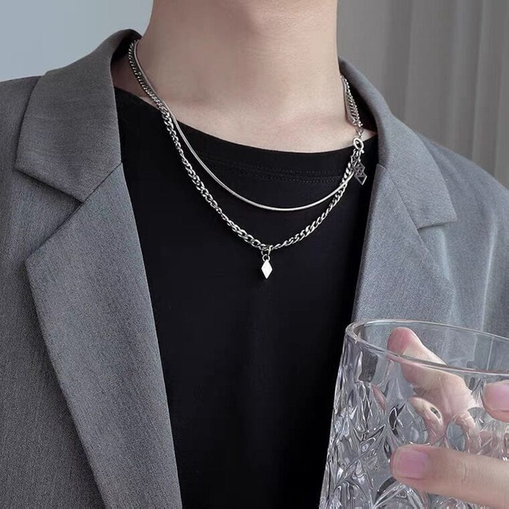 Double collier argent homme