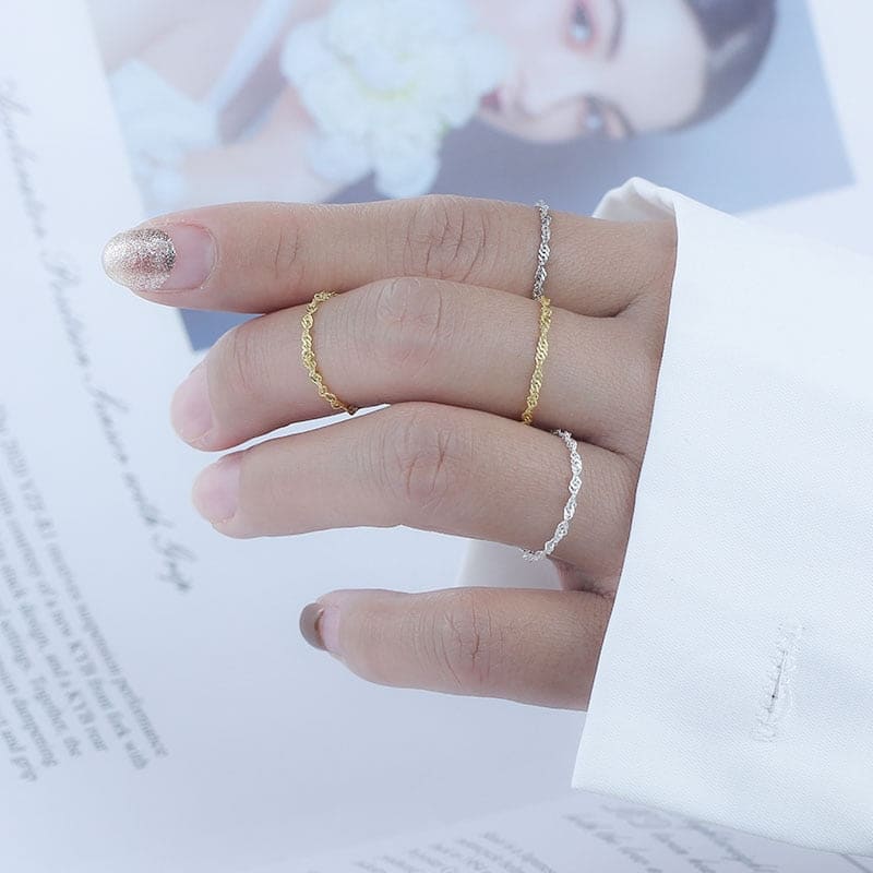 Bague chaine fine or argent