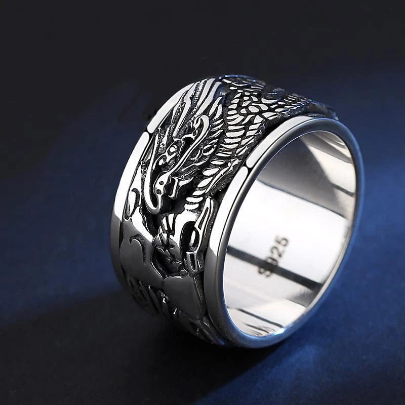 Bague homme dragon argent