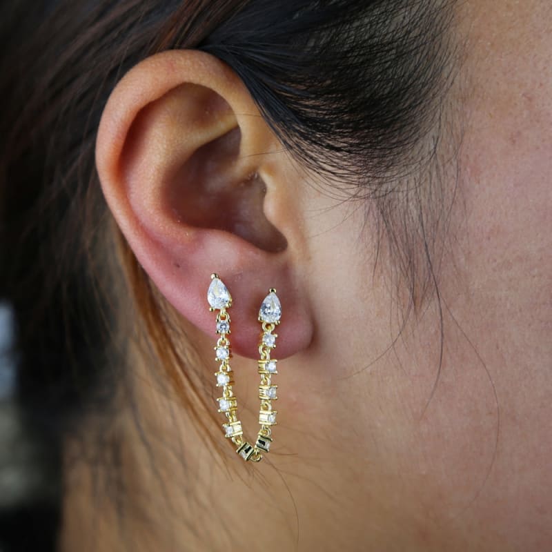 Boucle d&#39;oreille chaine 2 trous avec cristal