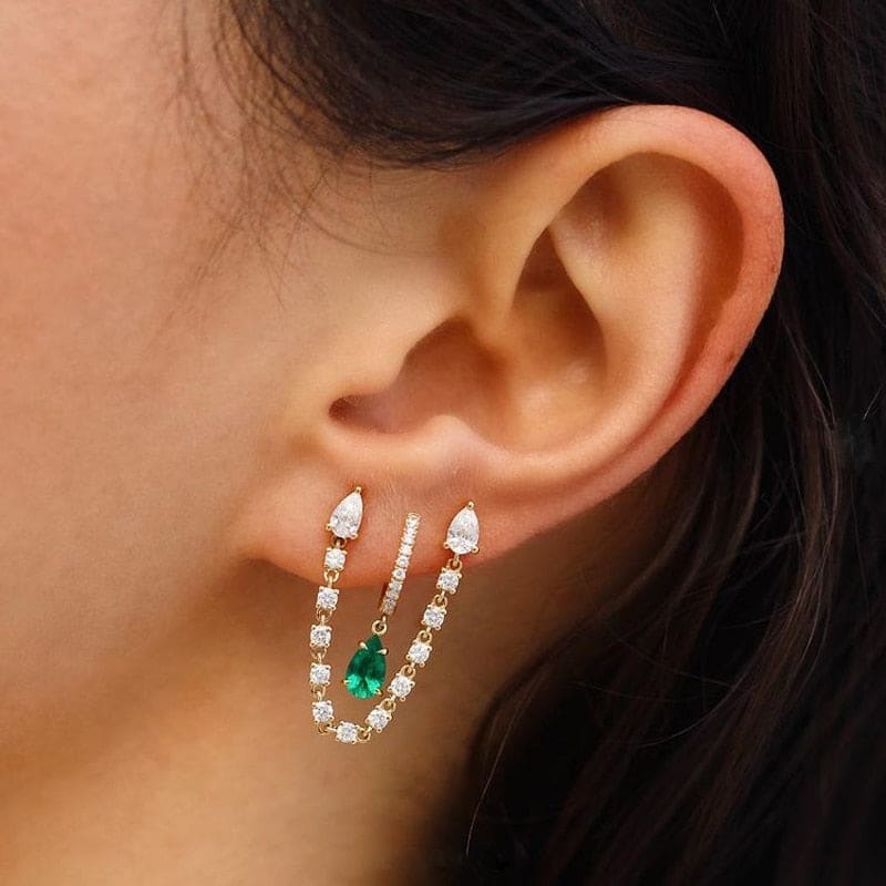 Boucle d&#39;oreille chaine 2 trous avec cristal