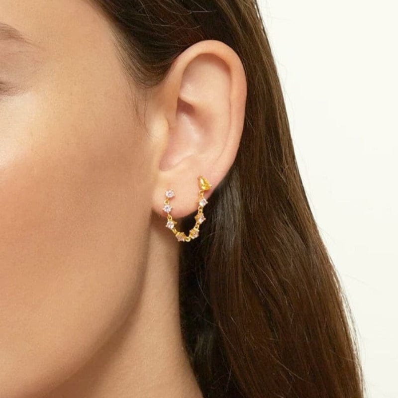 Boucle d'oreille chaine 2 trous avec gemme violette