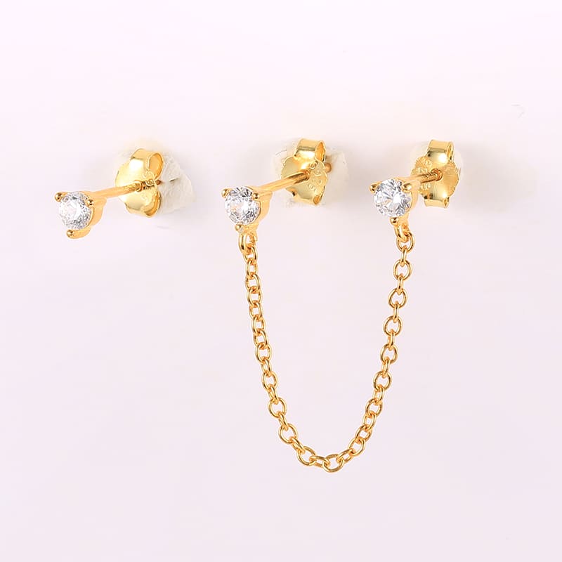 Boucle d&#39;oreille chaine 2 trous en argent