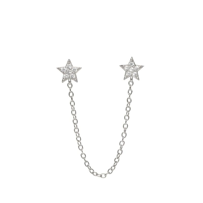 Boucle d'oreille chaine 2 trous étoiles