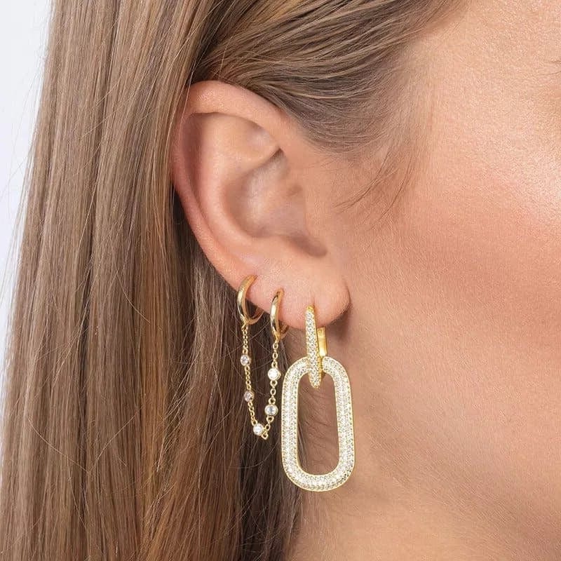 Boucle d&#39;Oreille Chaine 2 Trous Or