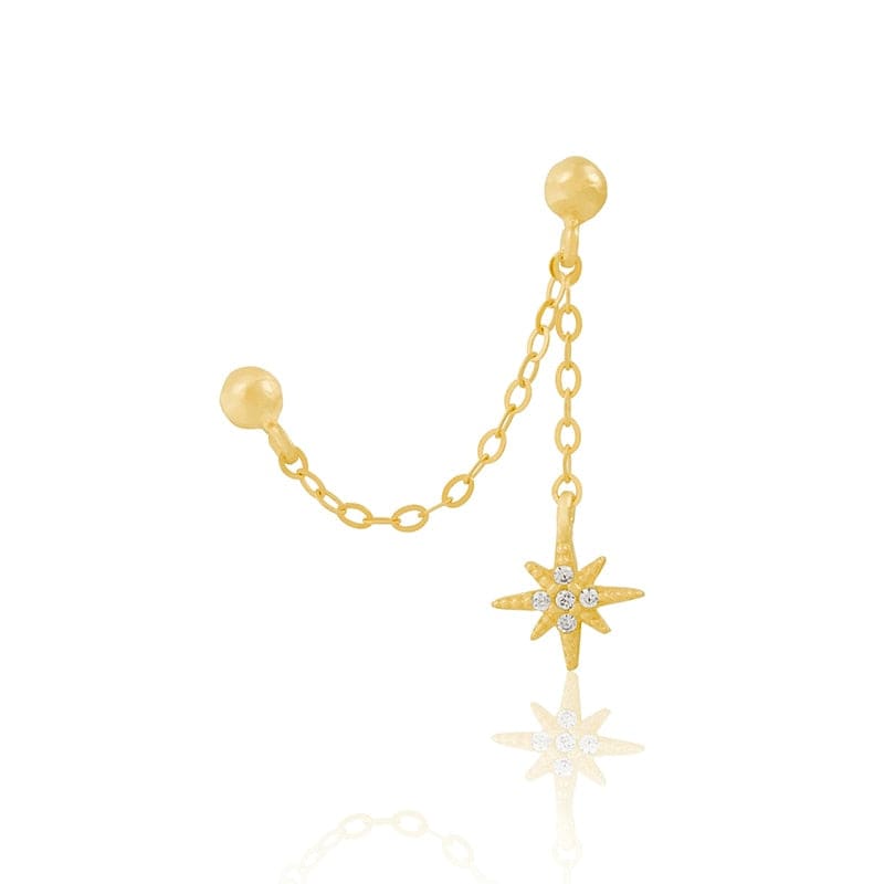 Boucle d'oreille chaine 2 trous pendante avec étoiles