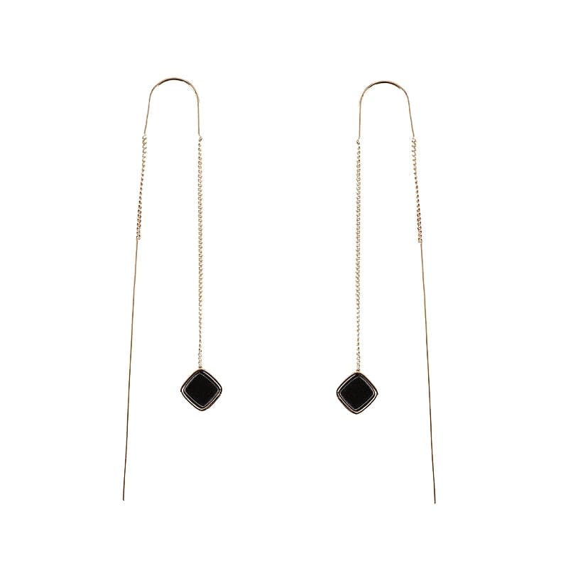 Boucle d'oreille chaine pendante avec carré noir