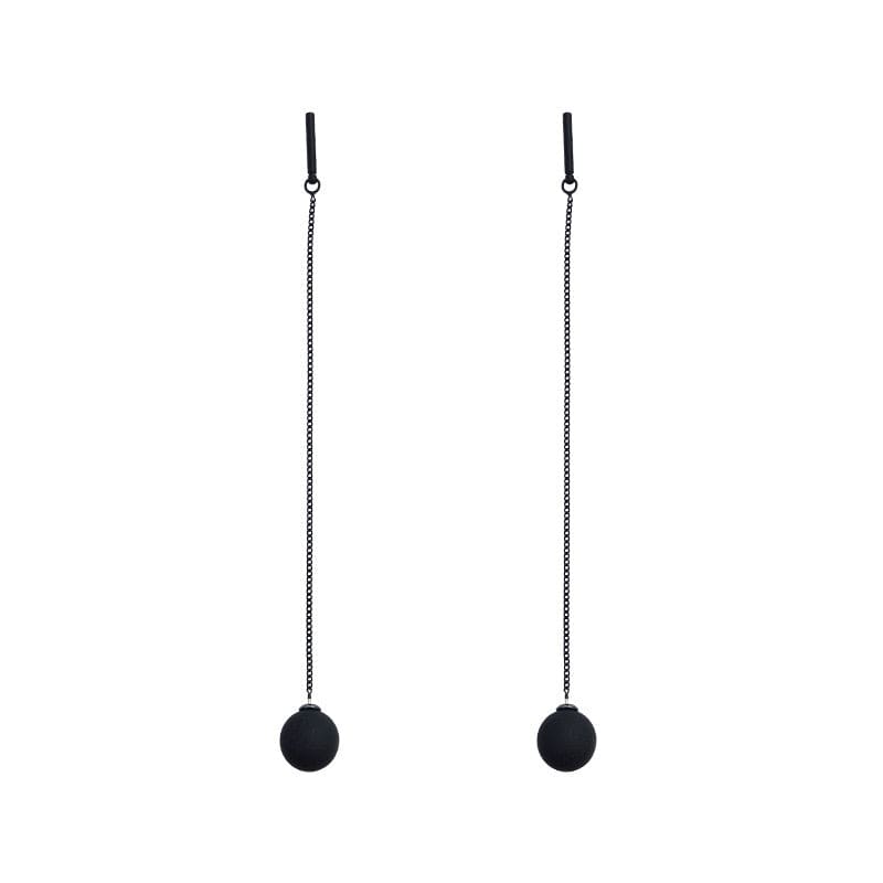 Boucle d'oreille chaine pendante boule noire