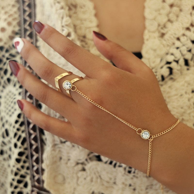 Hand Chain Ring Bracelet Gold
