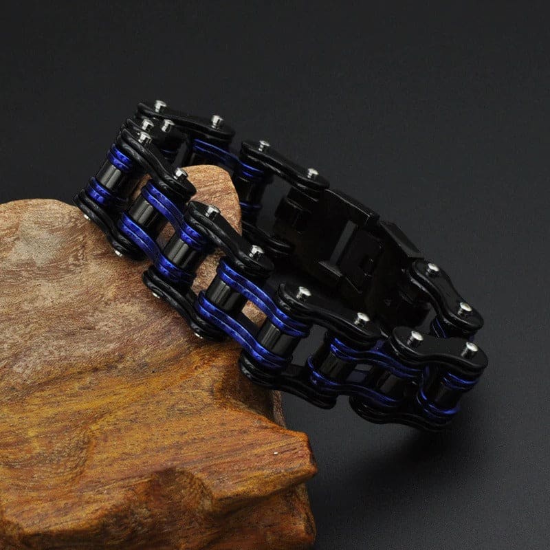 Bracelet chaine moto 22cm bleu