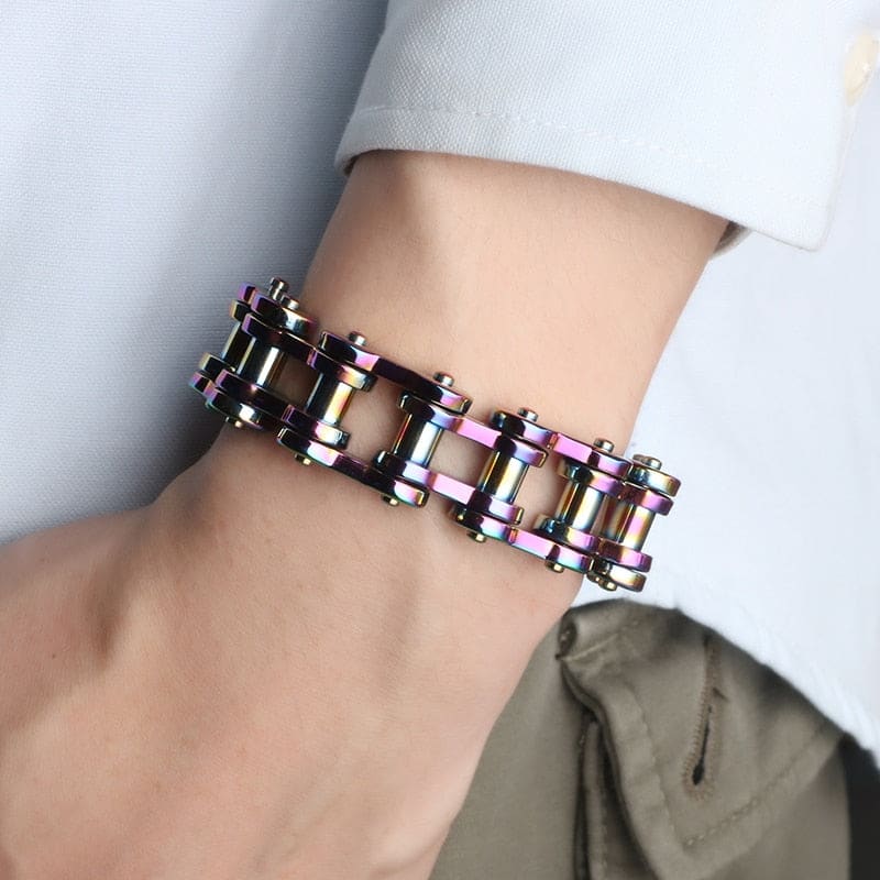 Bracelet chaine de moto arc en ciel